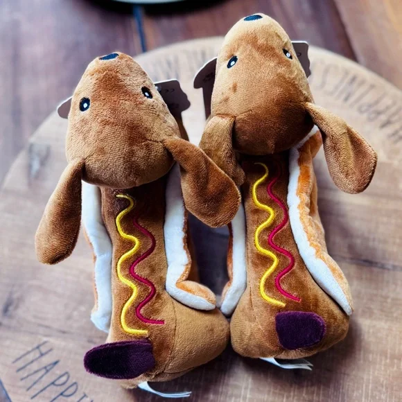 Hot Dog Dachshund Plush Squeaky Toys (Set of 2!) Dog Christmas Gifts!! - Picture 5 of 8